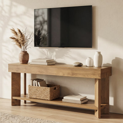 Meuble télé Farmhouse pour téléviseur de 55/60 po, centre de divertissement avec tablette de rangement, console basse pour salon, chambre à coucher