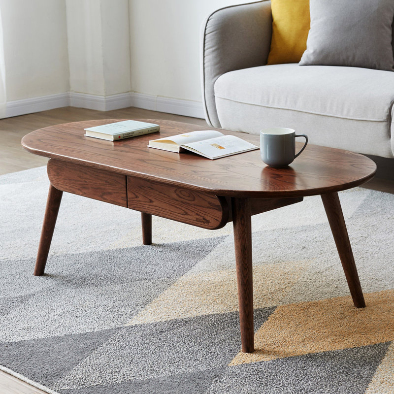 Table de qualité - ovale, bois de chêne, pratique des tiroirs, bureau à 2 tiroirs en bois à utilisation polyvalente, finition naturelle, espace de boisson décontracté