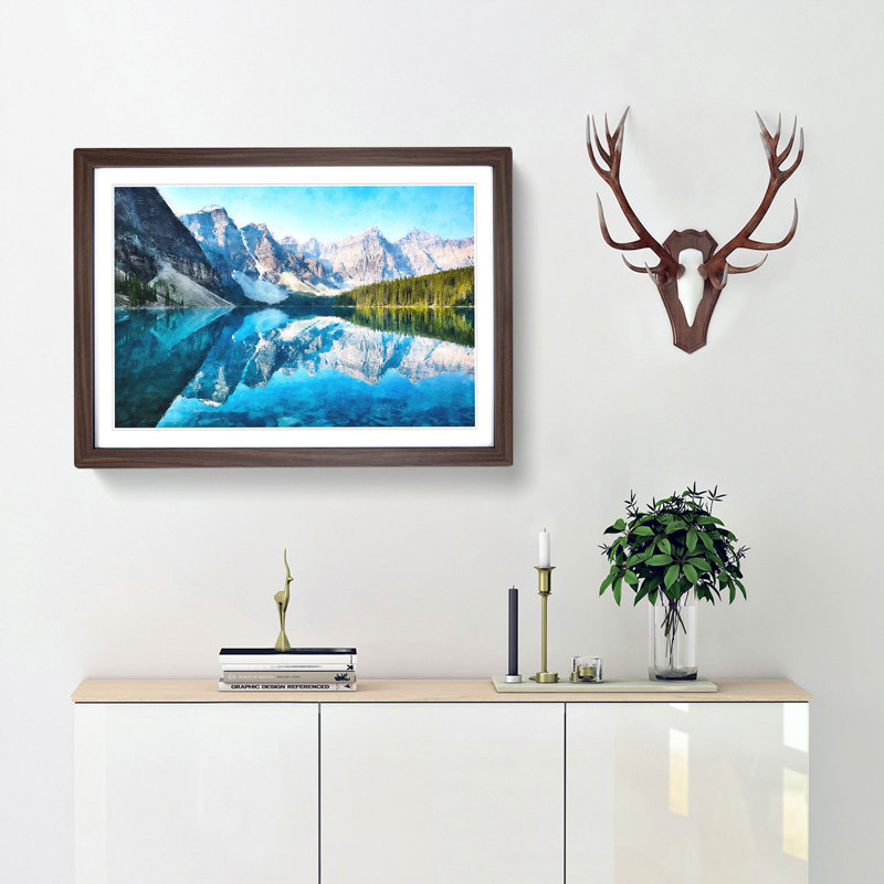 Morraine Lake in Banff Canada - Picture Frame Graphic Art Print, 62cm H x 87cm W x 2cm D, Walnut Framed