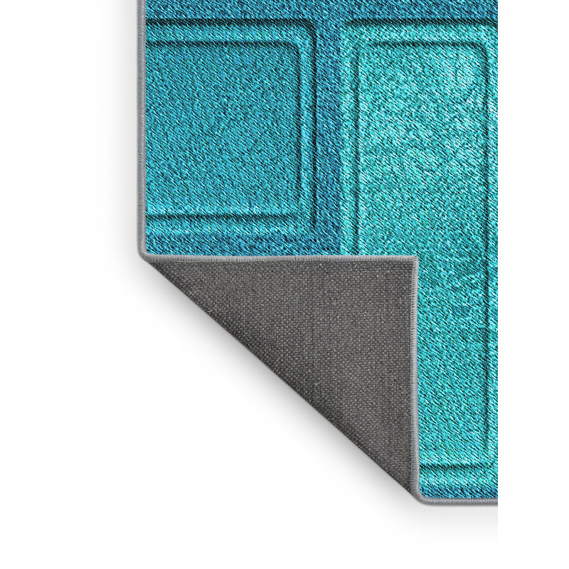 Tapis à motif géométrique turquoise, Rectangle 5 pi x 7 pi