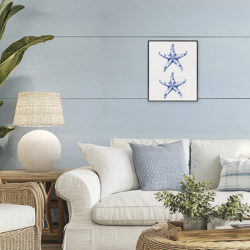 Toile rétro avec étoile de mer encadrée, design par lettré et doublé, H 14 po x l 11 po, Giclée encadrée noir minuit