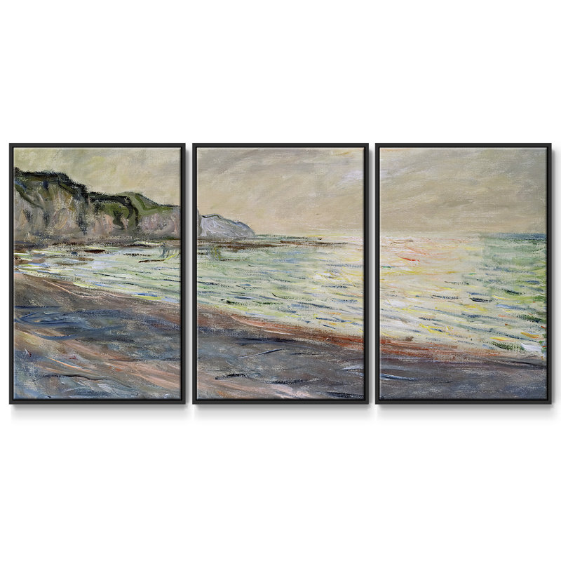 Pourville, coucher de soleil, 1882, reproduction sur toile 3 pièces, Noir, H 36 po x l 75 po x P 2 po