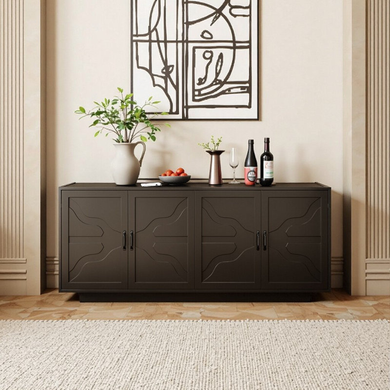 Buffet 68 po Farmhouse avec rangement XL, porte-verres intégré et tiroir intelligent