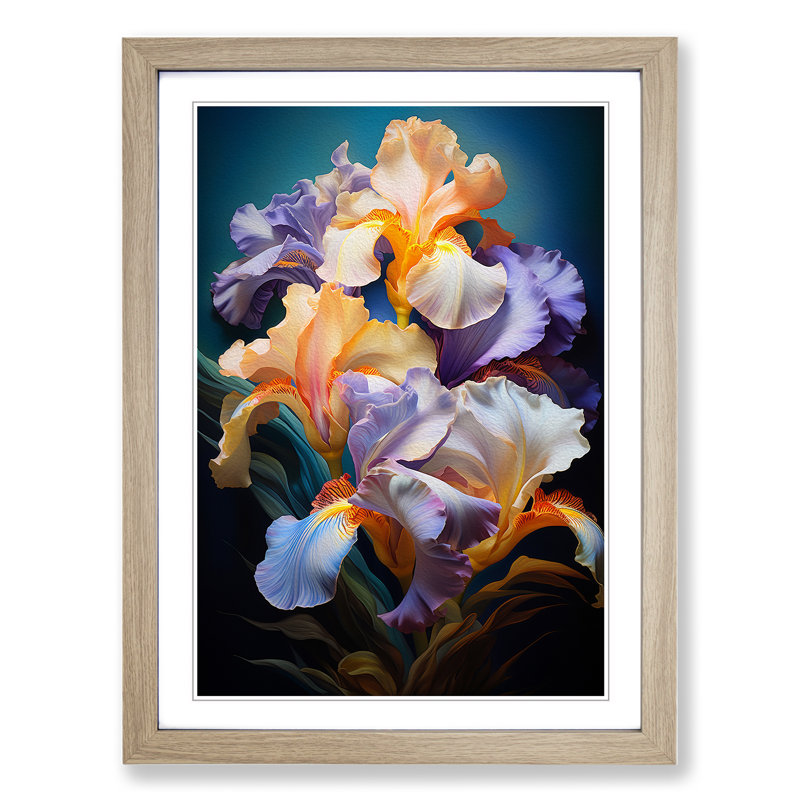 Iris Flower Orphism No.2 - Single Picture Frame Print on Wood, Oak Framed, 34cm H x 25cm W x 2cm D
