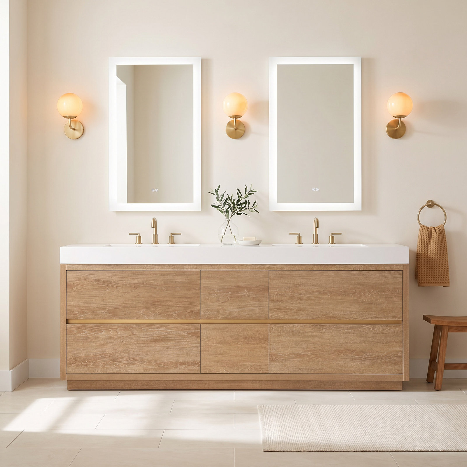 Beira 84" Double Bathroom Vanity, North American Oak