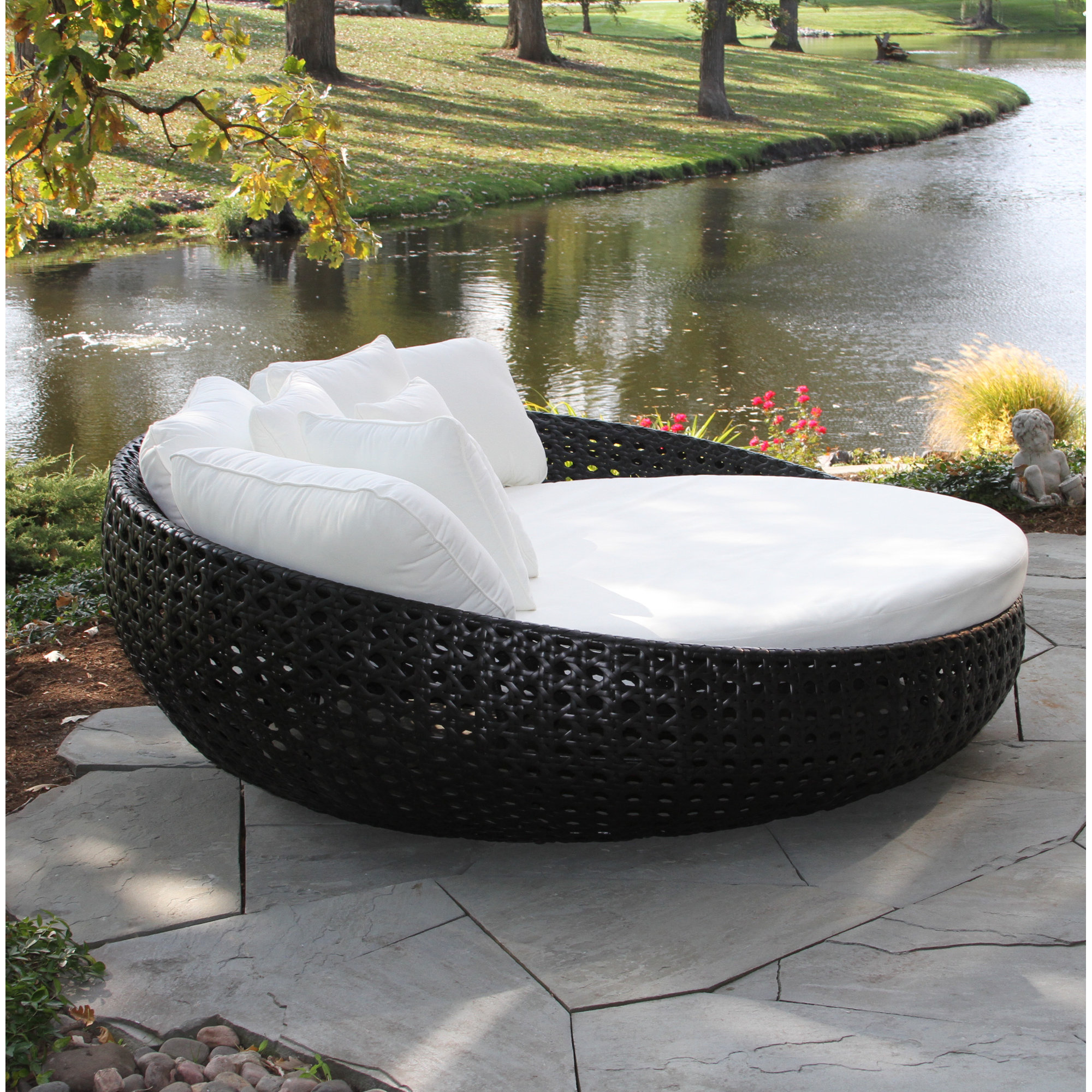 Claymore 82.5'' Wide Curved Premium All-Weather Wicker Patio Daybed with Sunbrella® Cushions