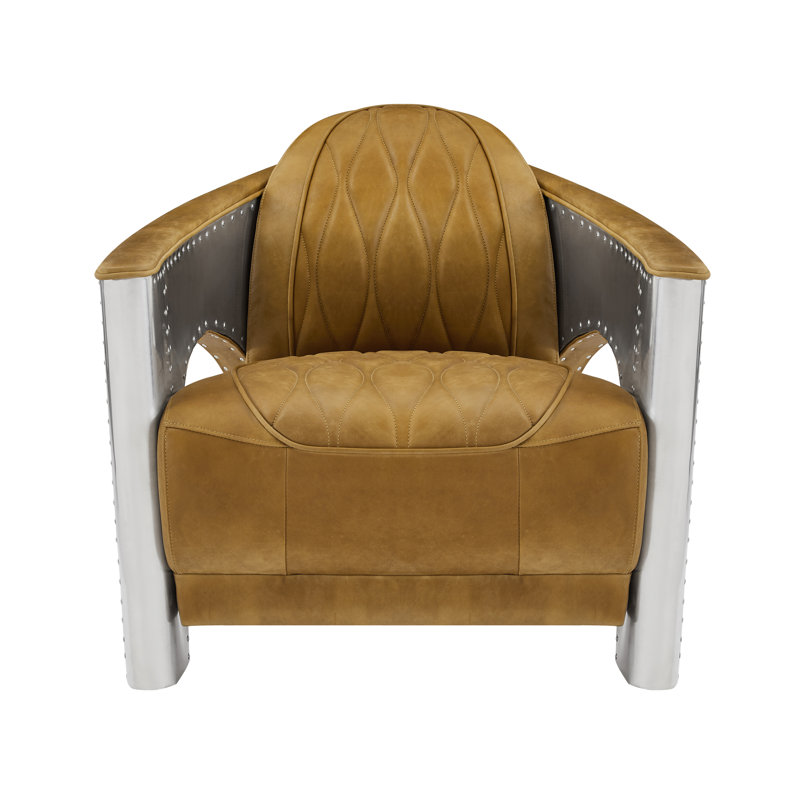 Fauteuil en cuir véritable Art Leon, fauteuil d'appoint industriel Mid-Century, Marron clair