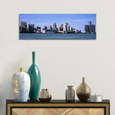 Buildings At The Waterfront, Detroit, Wayne County, Michigan, USA - Wrapped Canvas Panoramic Print