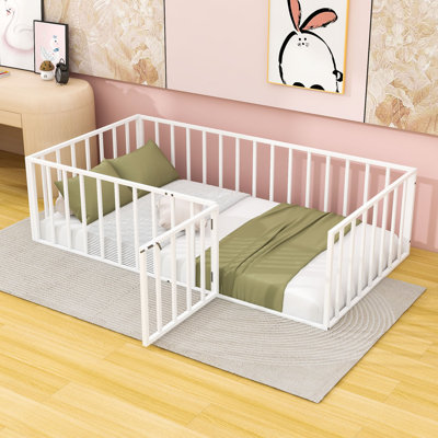Elegant Metal Floor Bed With Door And Safety Fence Design