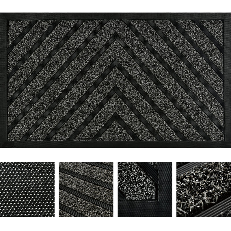 Tapis d'entrée antidérapant pour l'intérieur et l'extérieur 30 po x 18 po Junming, Gris