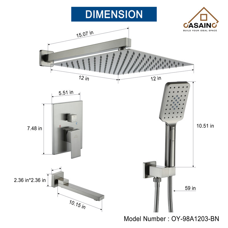Brushed Nickel Multi-Head Square Wall Mounted Shower System
