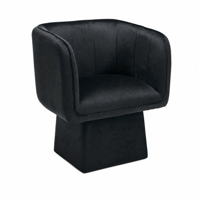 Fauteuil d'appoint pivotant sur 360 ° - Fauteuil rembourré en velours doux avec dossier nervuré et siège en mousse haute densité, salon moderne compact pour le salon, la chambre à coucher ou un appartement - Mini style, noir
