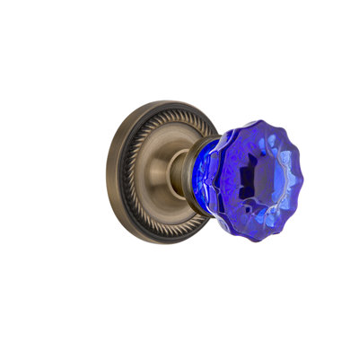 Cobalt Crystal Interior Mortise Door Knob with Rope Rosette