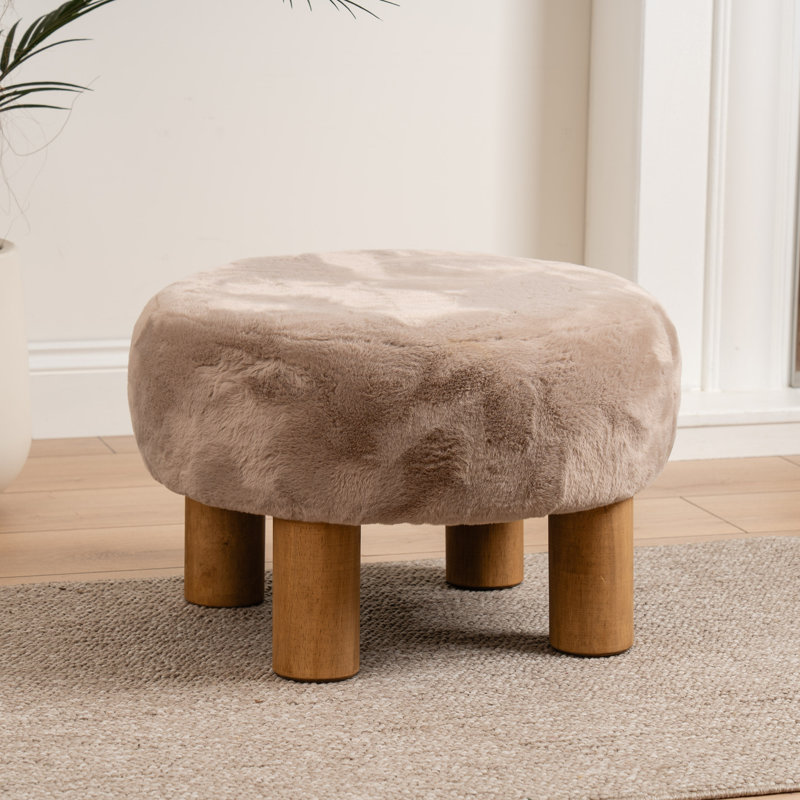 Soft Faux Fur Round Foot Stool, Grey