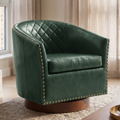 Fauteuil d'appoint moderne pivotant en cuir avec garniture cloutée capitonnée