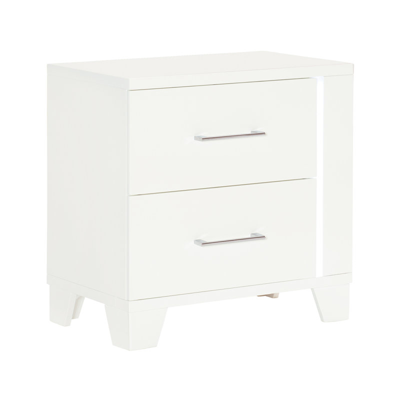 Table de chevet de luxe en bois blanc avec éclairage à DEL et 2 tiroirs de table de chevet