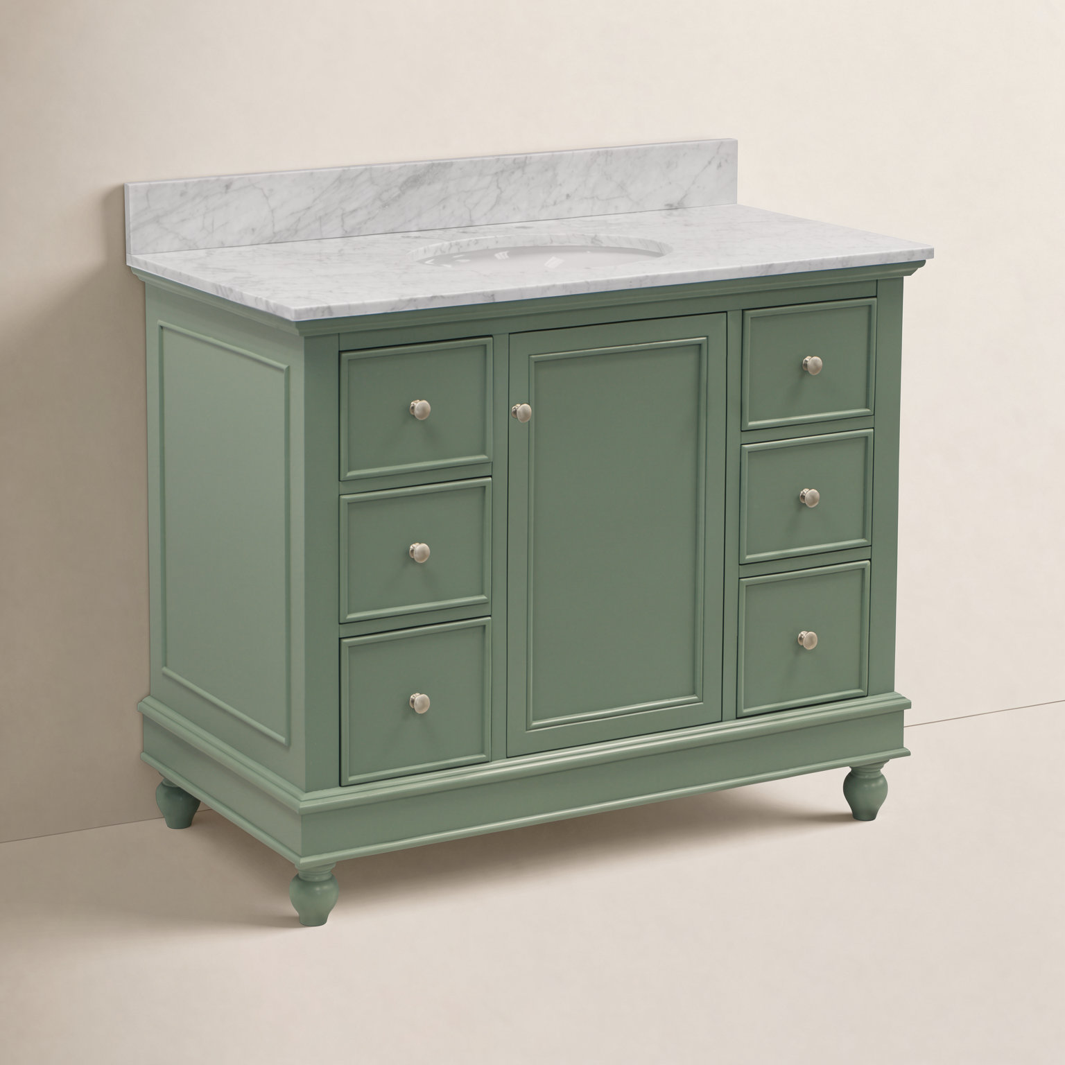42'' Single Bathroom Vanity, Carrara Marble, Sage Green