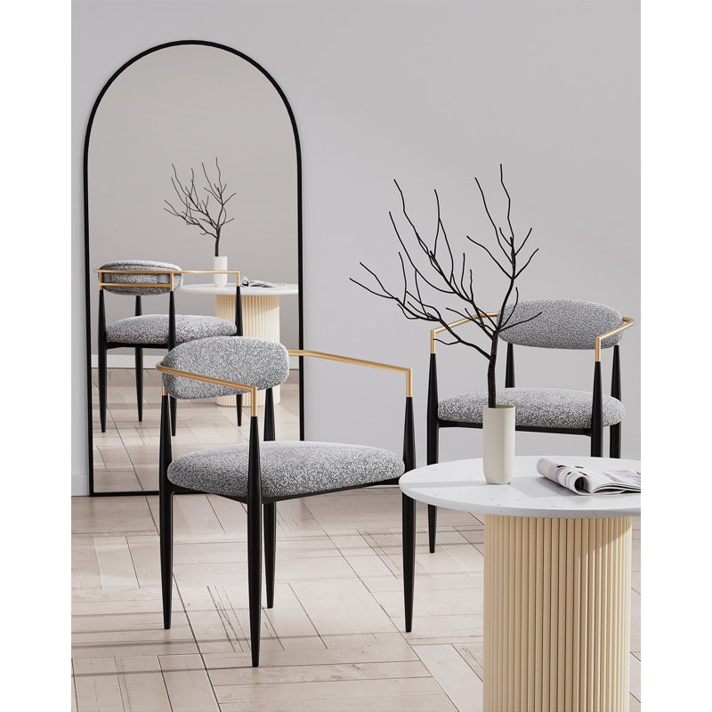Metal Upholstered Dining Chairs, Gray Boucle, Black