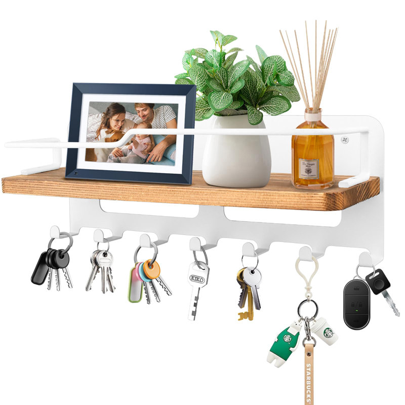 Wall Organizer with Key Hooks, White