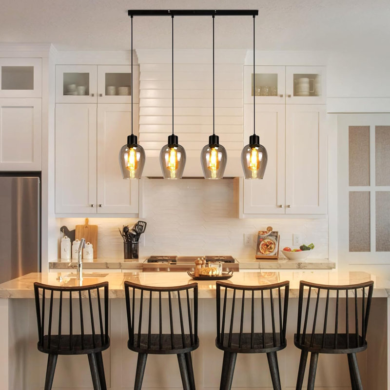 - Light Stainless Steel Pendant, 120cm H x 70cm W x 14.5cm D, 4 Lights