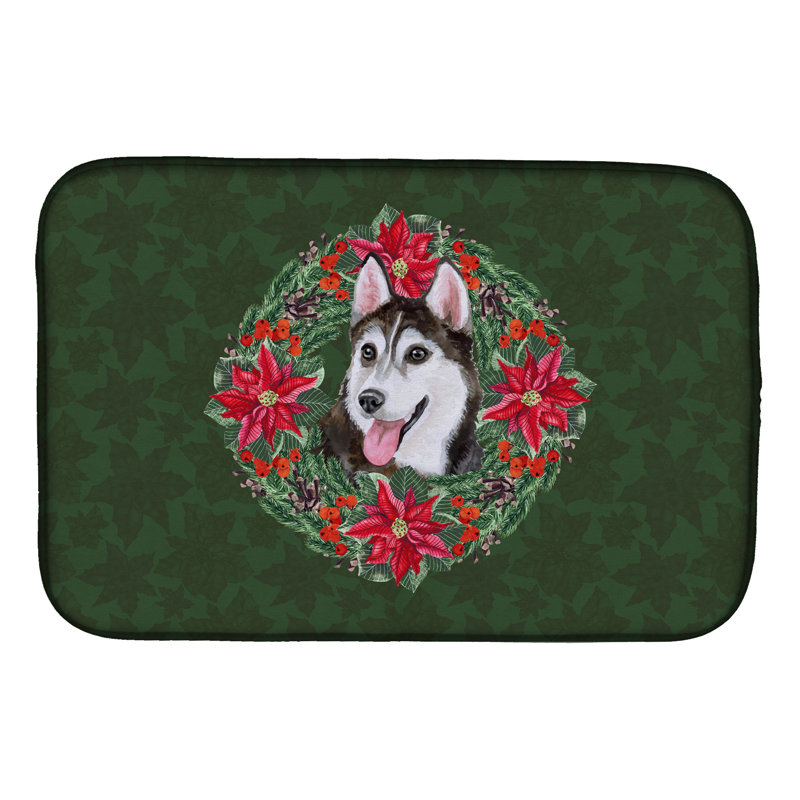 Tapis de séchage en couronne sibérie husky #2 poinsettia
