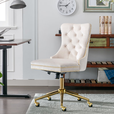 Fauteuil de bureau en velours avec base en métal A&A Furniture