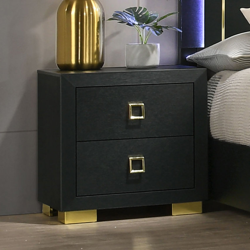 Table de chevet moderne à 2 tiroirs avec table de chevet et poignées carrées Modern