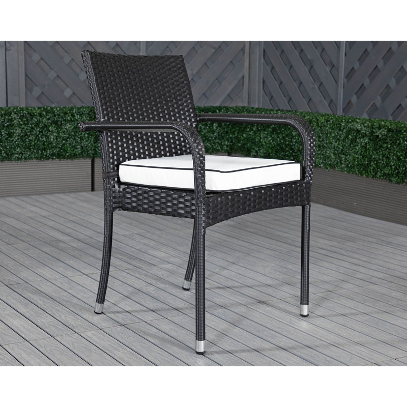 Roma 2 Seater Rattan Conversation Set, Black, Vanilla