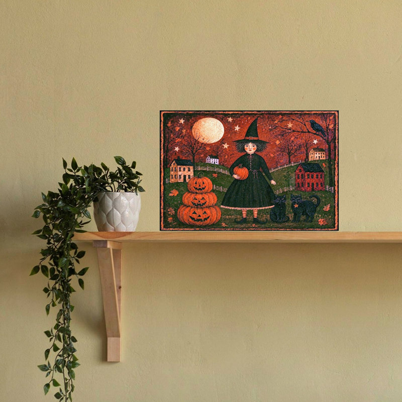 Witches Night Out Vintage Abstract Bird Cat Landscape Nature Wall Art Print, 40.64cm H x 60.96cm W