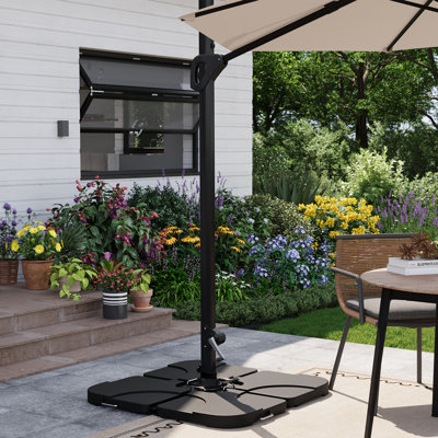 Base de parasol en porte-à-faux 4 pièces, poids de 220 lb remplissable avec de l'eau ou du sable, porte-parapluie carré robuste avec assemblage à pince pour terrasse, patio et bord de piscine