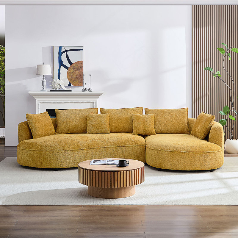 Canapé d'angle surdimensionné avec méridienne incurvée, canapé moderne en bouclette pour salon, Boucle jaune