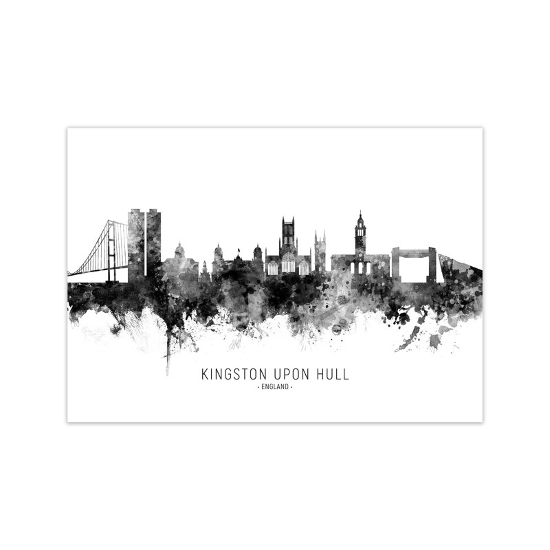 Kingston Upon Hull England Skyline Black White City Name by Michael Tompsett - Print, Unframed, 42cm H x 59cm W x 1cm D