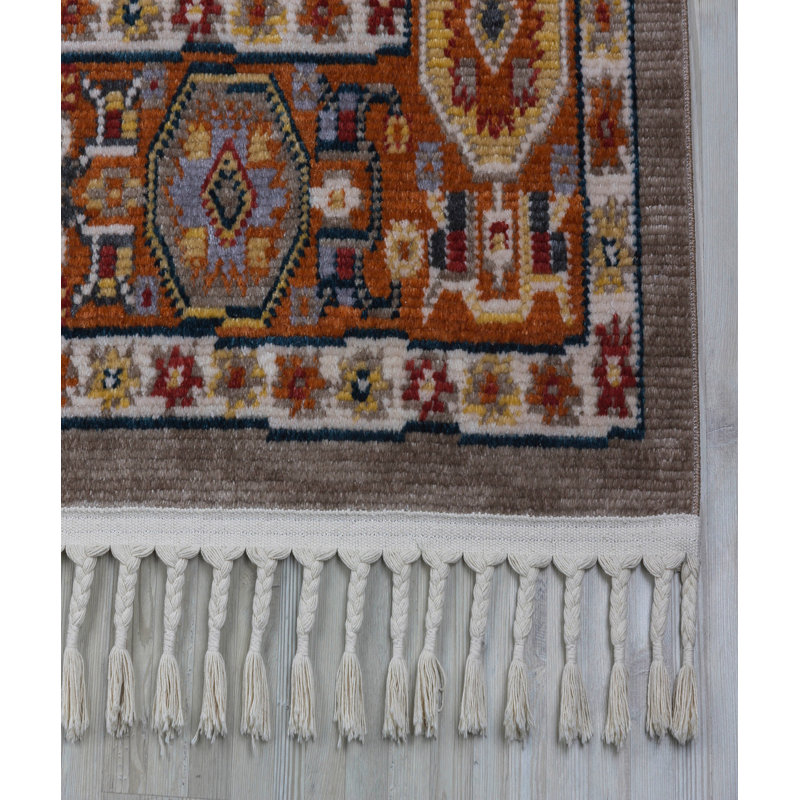 Tapis oriental en polyester tissé à la machine en brun / beige, Tapis de couloir 2 pi 7 po x 9 pi 10 po