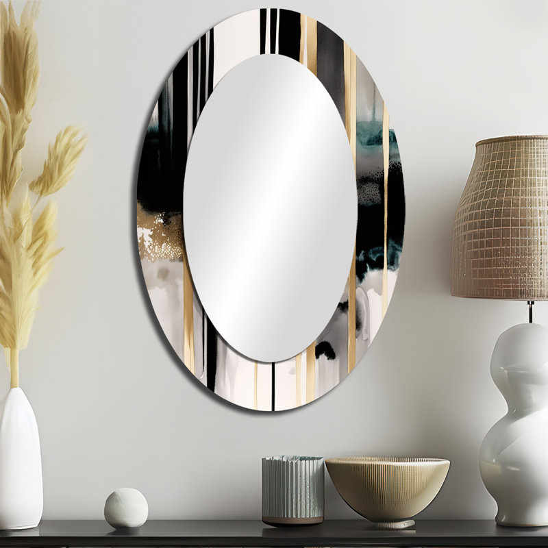 Abstract Transitional Shapes IV - Black Oval Wall Mirror Decor, 36" x 24"