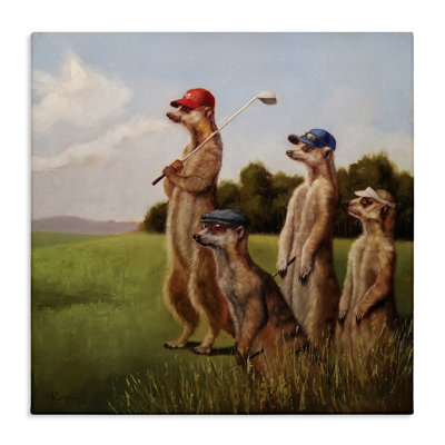 Suricates jouant au golf, impression sur toile