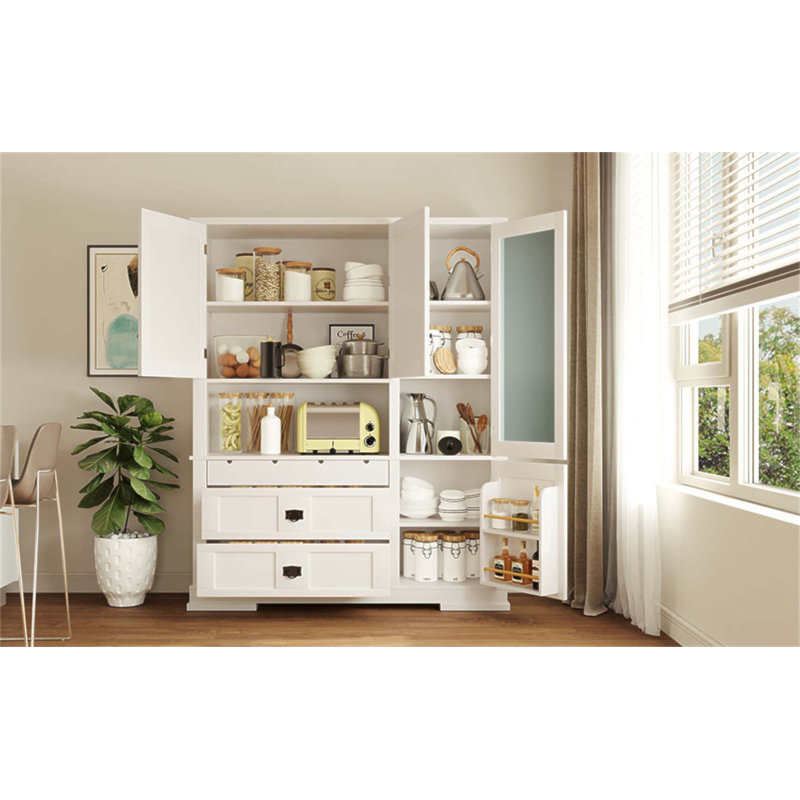 Buffet autoportant traditionnel 63,3 x 17,8 x 78,3 po avec huche, grand placard de rangement avec tiroirs, tablette de porte et tablettes réglables Traditional
