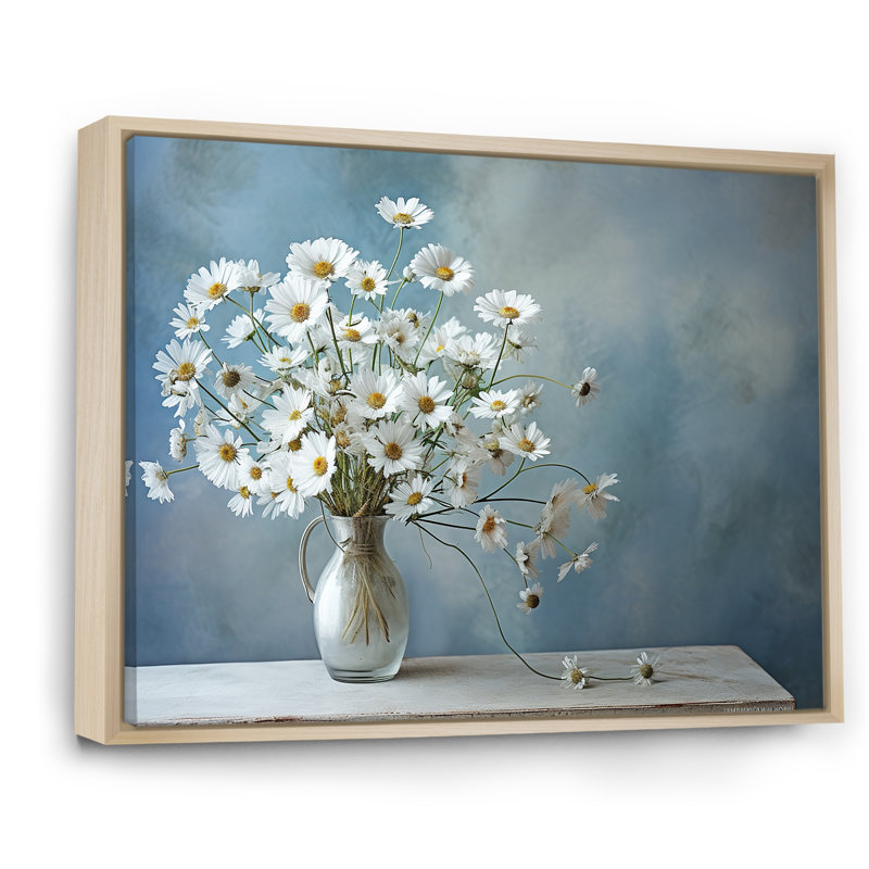 Bouquet de marguerites blanches, sérénité, L 32 po x H 24 po x P 1 po, Cadre naturel flottant