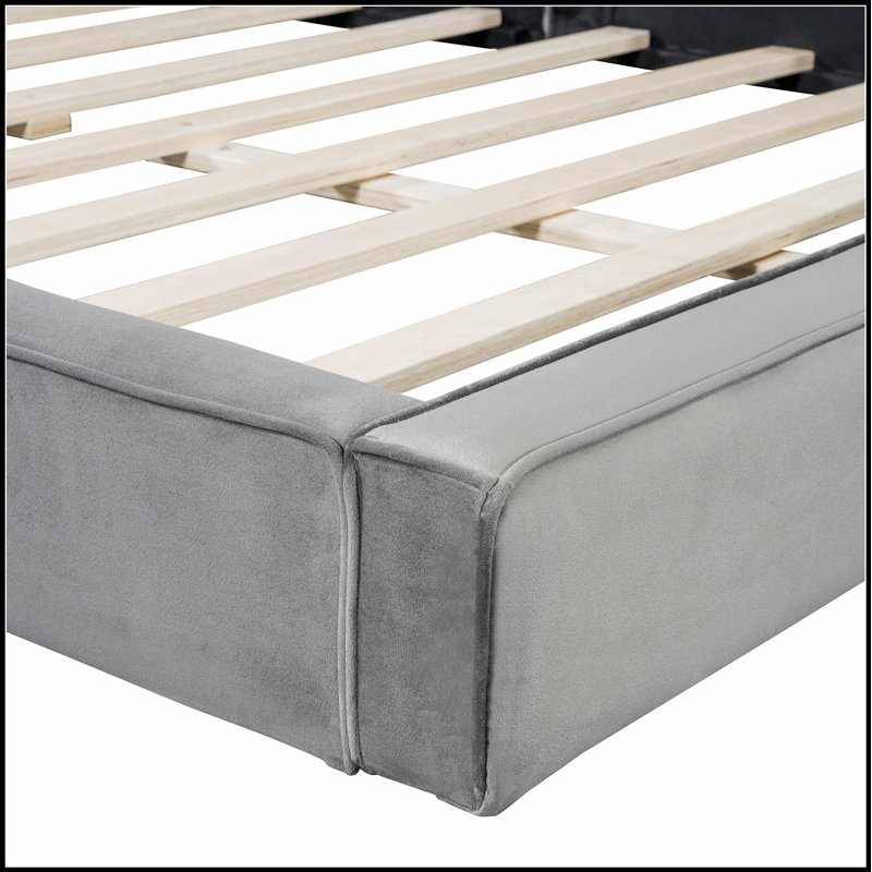 Lit plateforme tapissier avec tissu en velours, conception mise à la terre pour un confort et une durabilité ultimes, Gris