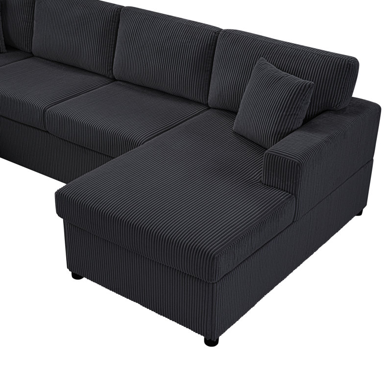 Canapé modulaire surdimensionné en U de 115,3 po avec méridienne et trois coussins décoratifs doux pour le salon, noir