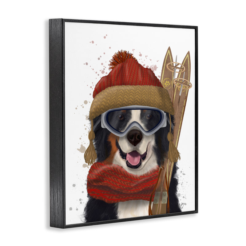 «Happy Skiing Dog», estampe numérique encadrée par Fab Funky, Giclée encadrée noir minuit, H 30 po x l 24 po