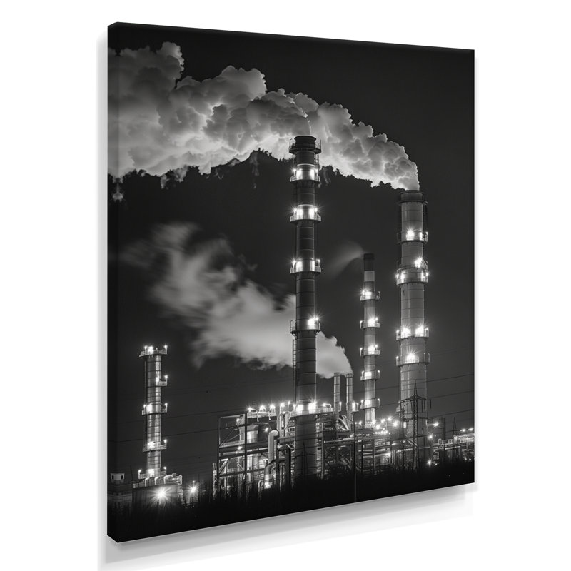 Monochromes gris Power Plant Towers - Power Plants Wall Art Living Room, Toile tendue, H 30 po x l 40 po
