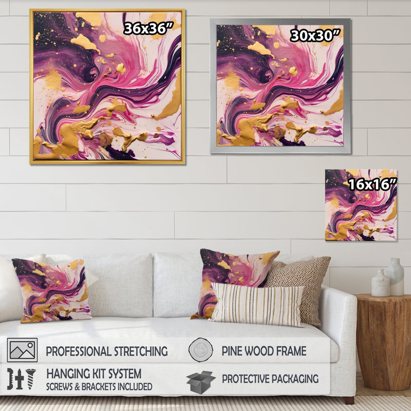 "Mauve et rose", reproduction d'art sur toile encadrée, Cadre simple noir, H 24 po x l 24 po x P 1 po