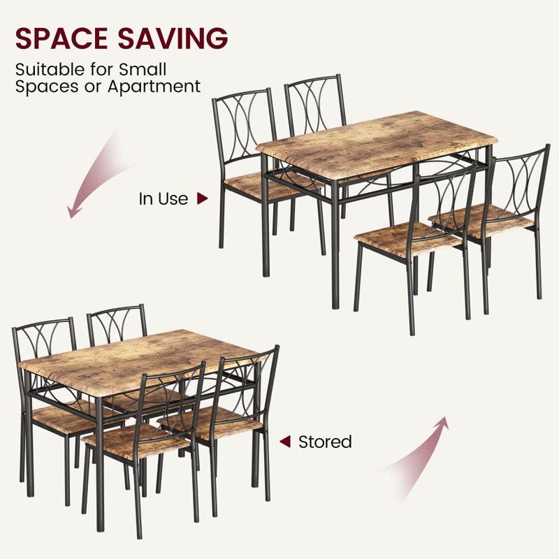 Ensemble de table de salle à manger 5 pièces, table de cuisine rectangulaire en bois avec 4 chaises rembourrées, ensemble de coin-repas compact pour petit appartement, studio et coin-repas, assemblage facile