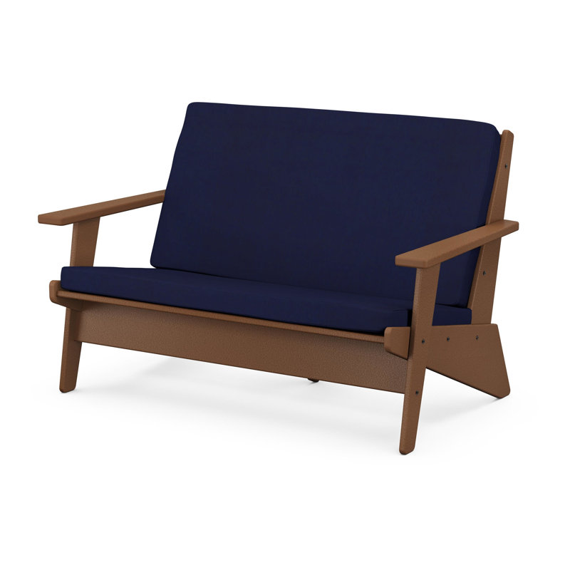 Riviera Modern Lounge Loveseat, Mahogany, Natural Linen