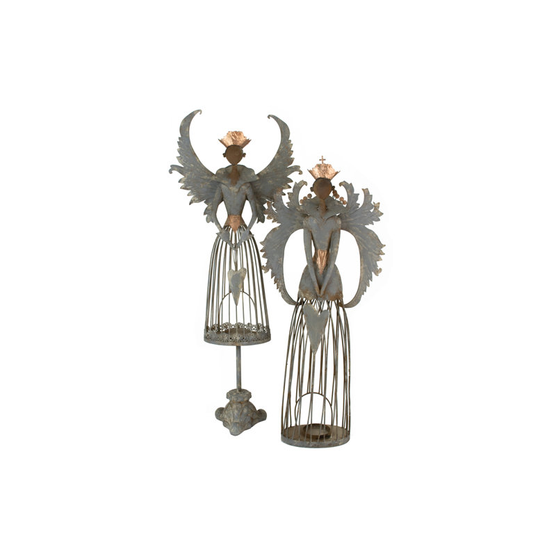  Metal Christmas Angels Set Of 2 – Rustic Finish, 34" H, Freestanding Decorative Metal Figurines For Holiday Decor
