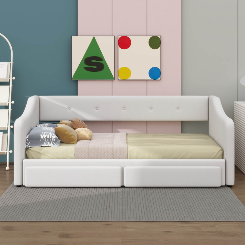 A Luxuriously Upholstered Daybed, Available In A Versatile Range Of Sizes From Twin XL To King, Featuring Dual Storage Drawers