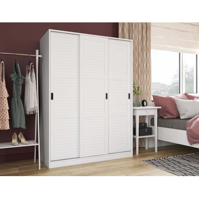 Pridemore 100% Solid Wood 3-Sliding Wardrobe with Louvered or Raised Panel Doors
