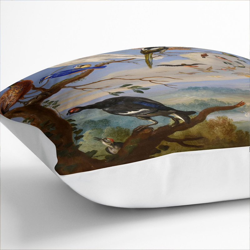 Exotic Birds Square Throw Cushion, White, 40cm H x 40cm W x 15cm D