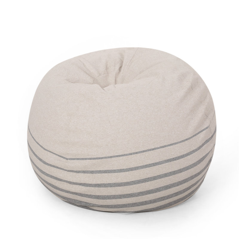 Pouf rond 5 pi Bohemio, rayé gris naturel, Tissu rayé gris naturel