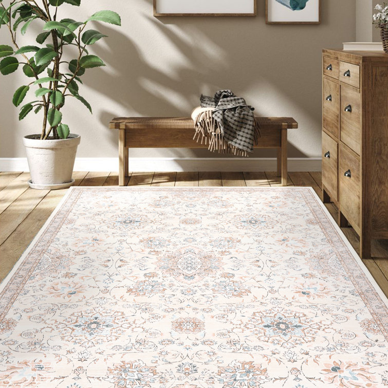 Machine Washable Rug Floral Non Slip Area Rugs for Living Room Bedroom Oriental Rugs Foldable Rugs for Playroom Office Kitchen